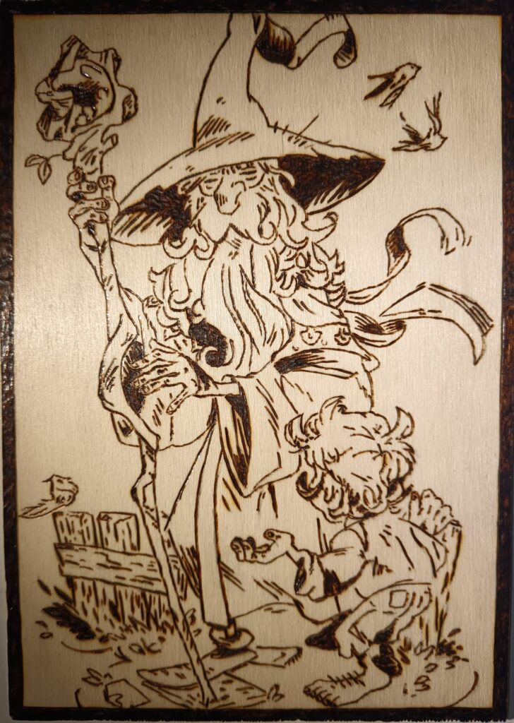 Pyrogravure de Gandalf et Bilbo le Hobbit