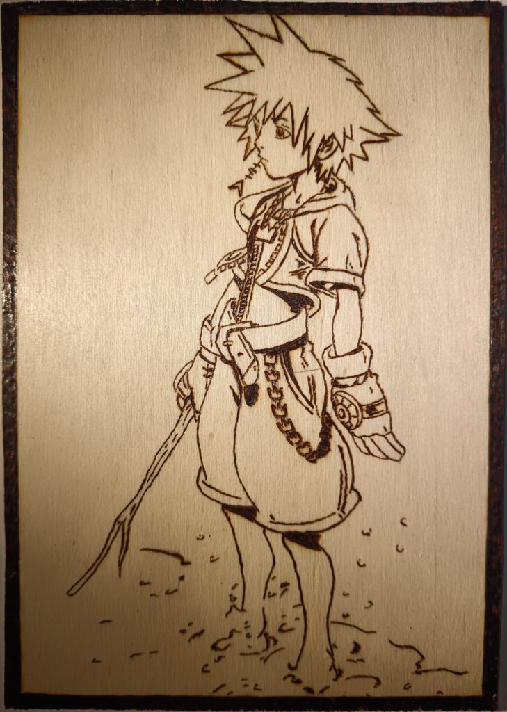Pyrogravure de Sora de Kingdom Hearts