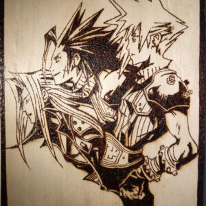 Pyrogravure de Sephiroth, Zack et Cloud de FF7 20Lx15l cm