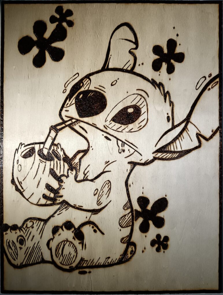 Pyrogravure de Stitch