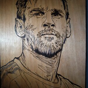 Pyrogravure de Messi 40x30cm
