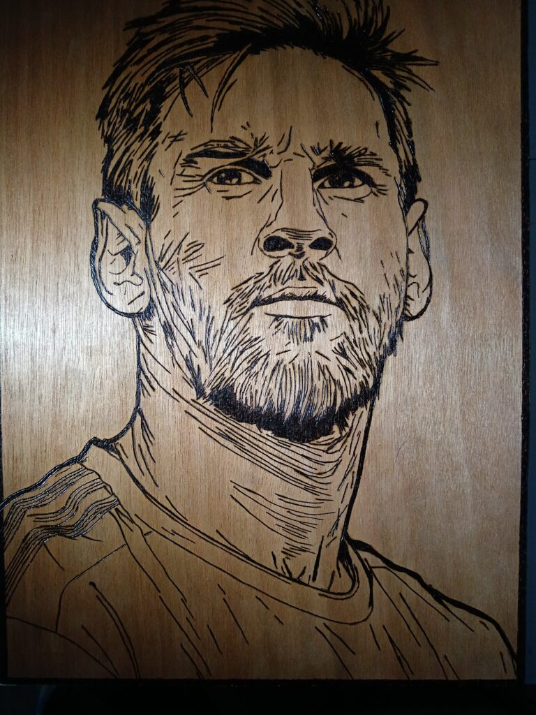 Pyrogravure de Messi