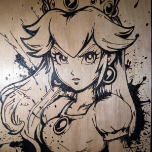 Pyrogravure de la Princesse Peach 40x30cm