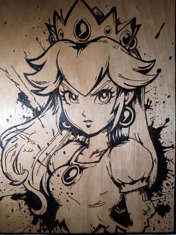 Pyrogravure de la Princesse Peach 40x30cm