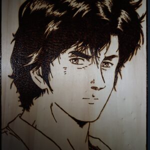 Pyrogravure de Nicky Larson (City Hunter) 40x30