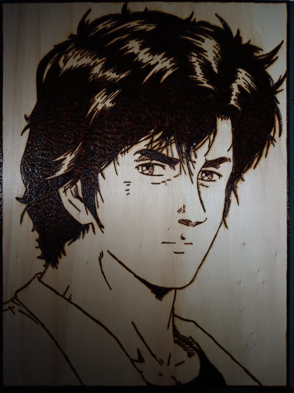 Pyrogravure de Nicky Larson (City Hunter) 40x30