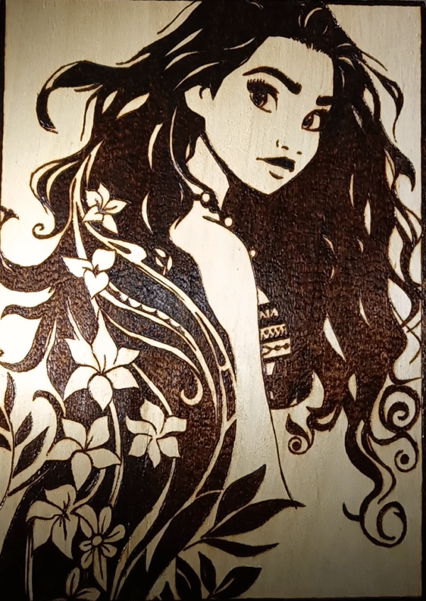 Pyrogravure de Vaiana (Moana) 40x30cm