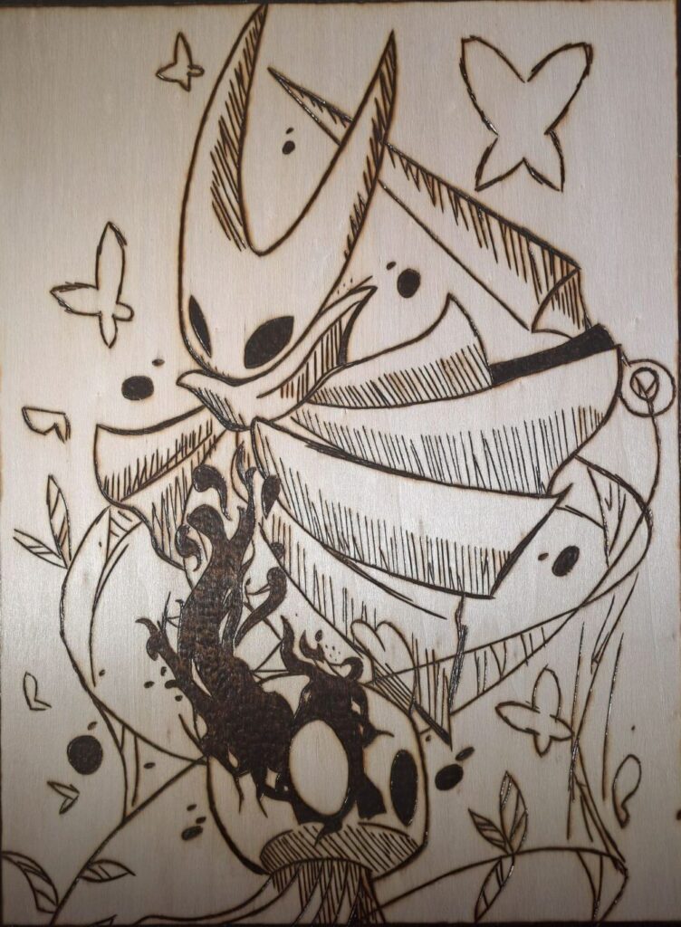 Pyrogravure d'hollow knight