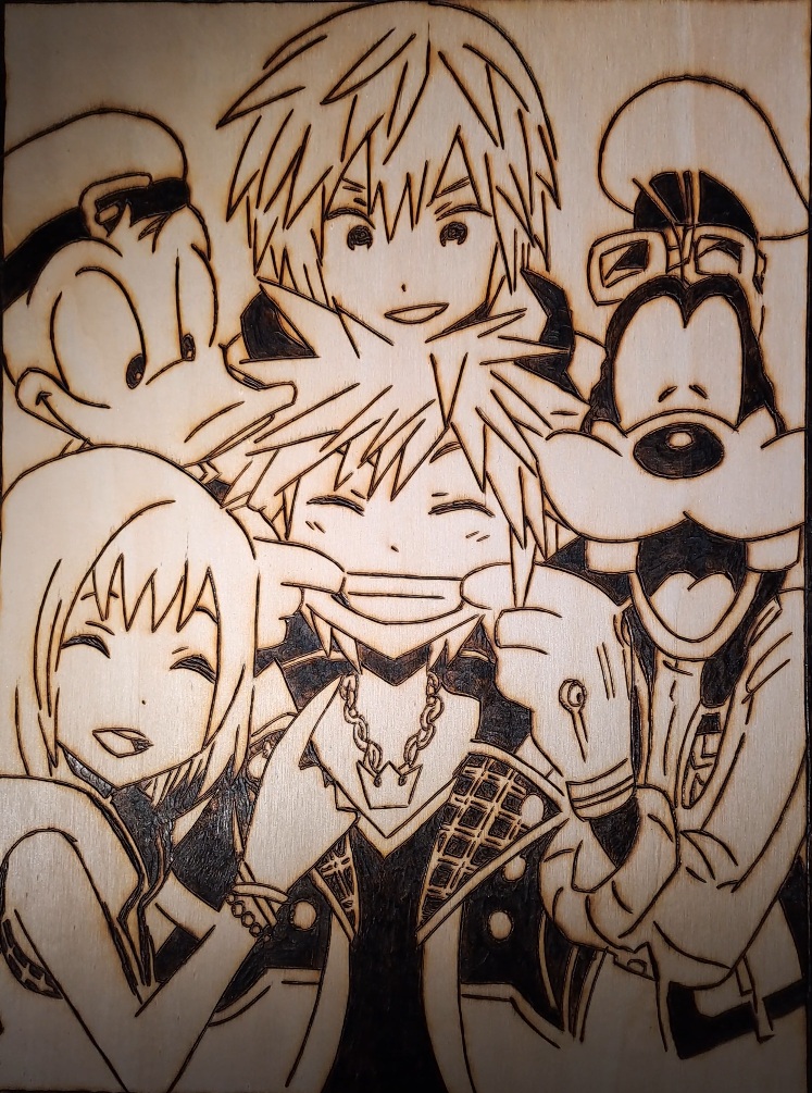 Pyrogravure Kingdom Hearts ( sora riku kairi donald dingo )