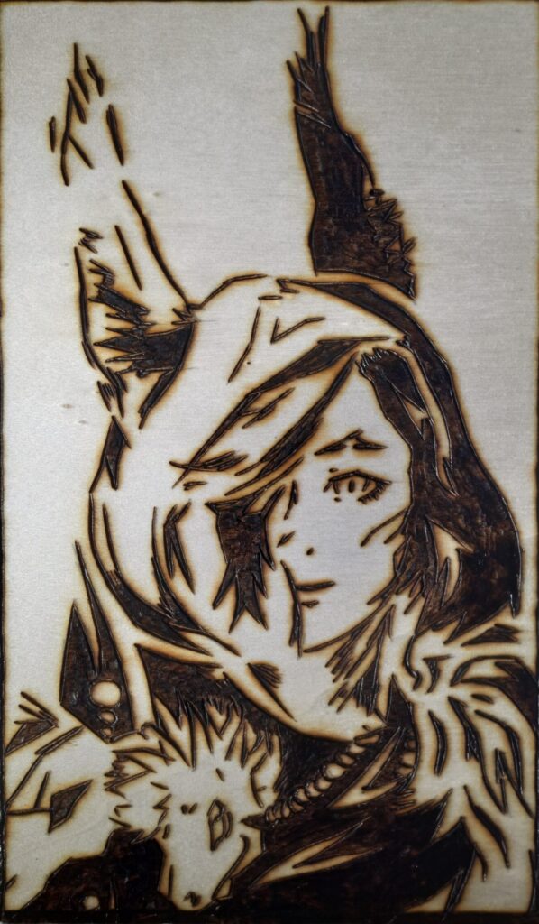 Pyrogravure de Xayah ( League of Legends )