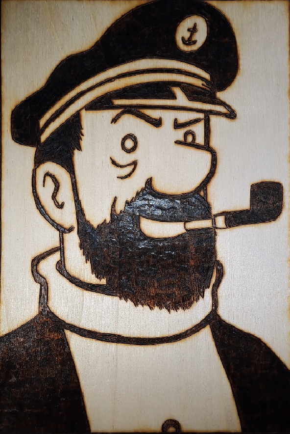 Pyrogravure du Capitaine Haddock