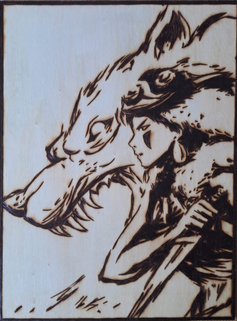 Pyrogravure de Princesse Mononoke