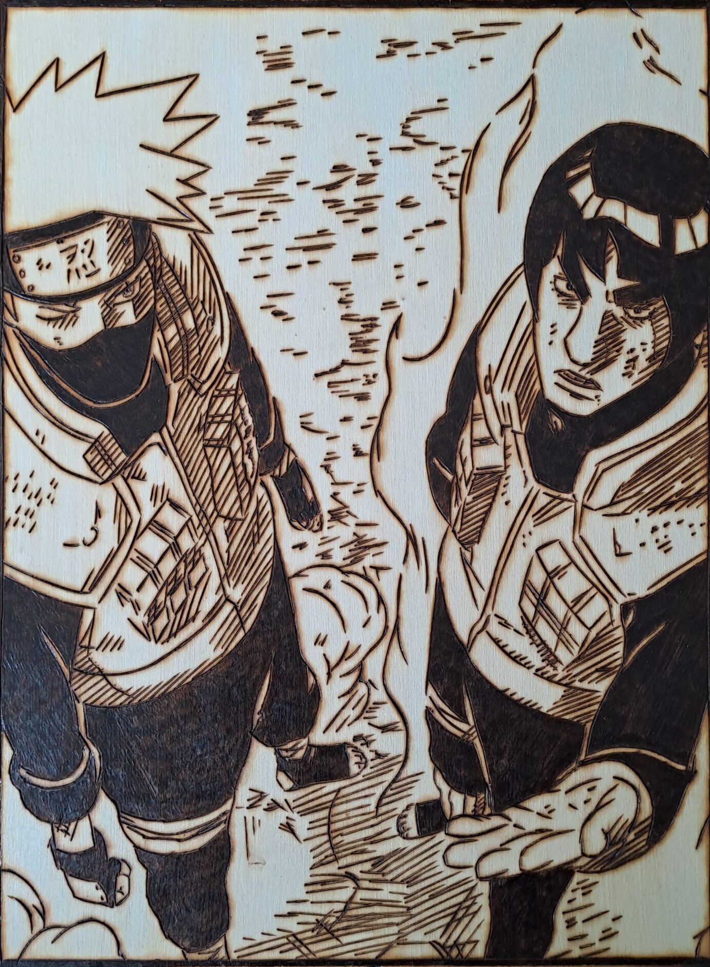 Pyrogravure de Kakashi et Gaï